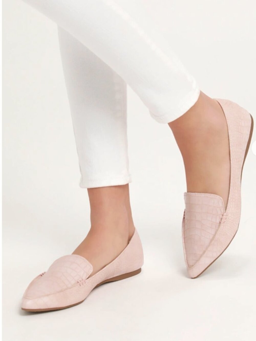 Lulu's Emmy Leather Blush Pink Crocodile-Embossed Pointed-Toe Loafers Size 7.5
